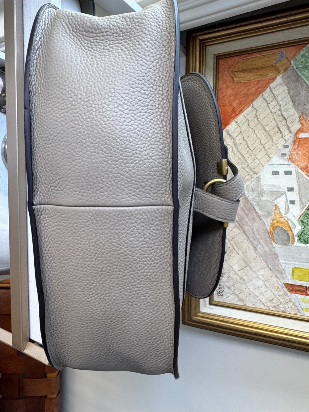 Neutral Taupe Gray Shoulder Bag with Gold Hardware - Picture 8 of 12